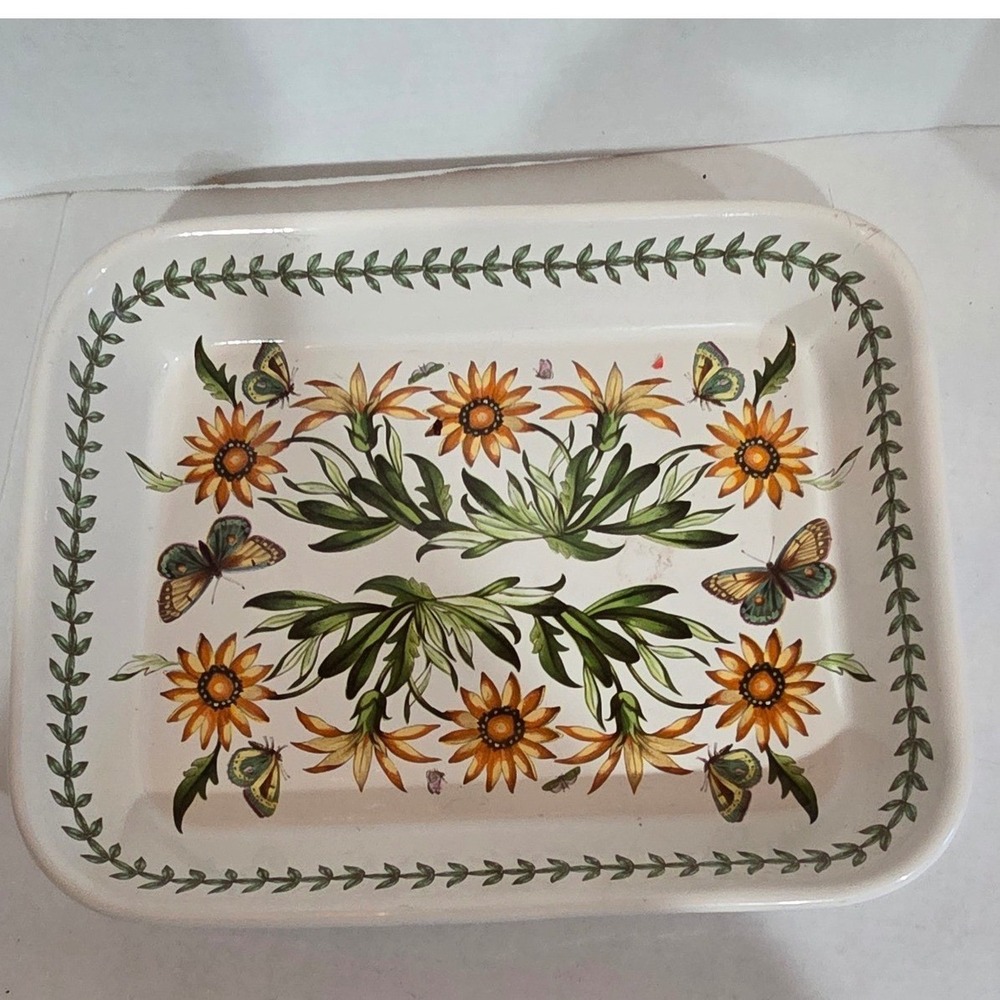 Whimsical Portmeirion Flower Butterfly Baking Dish Vintage Cottage Core English